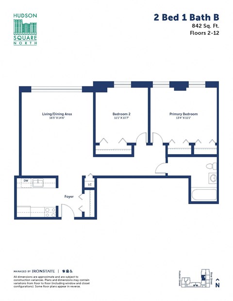 the floor plan of 2 bed 1 bath b